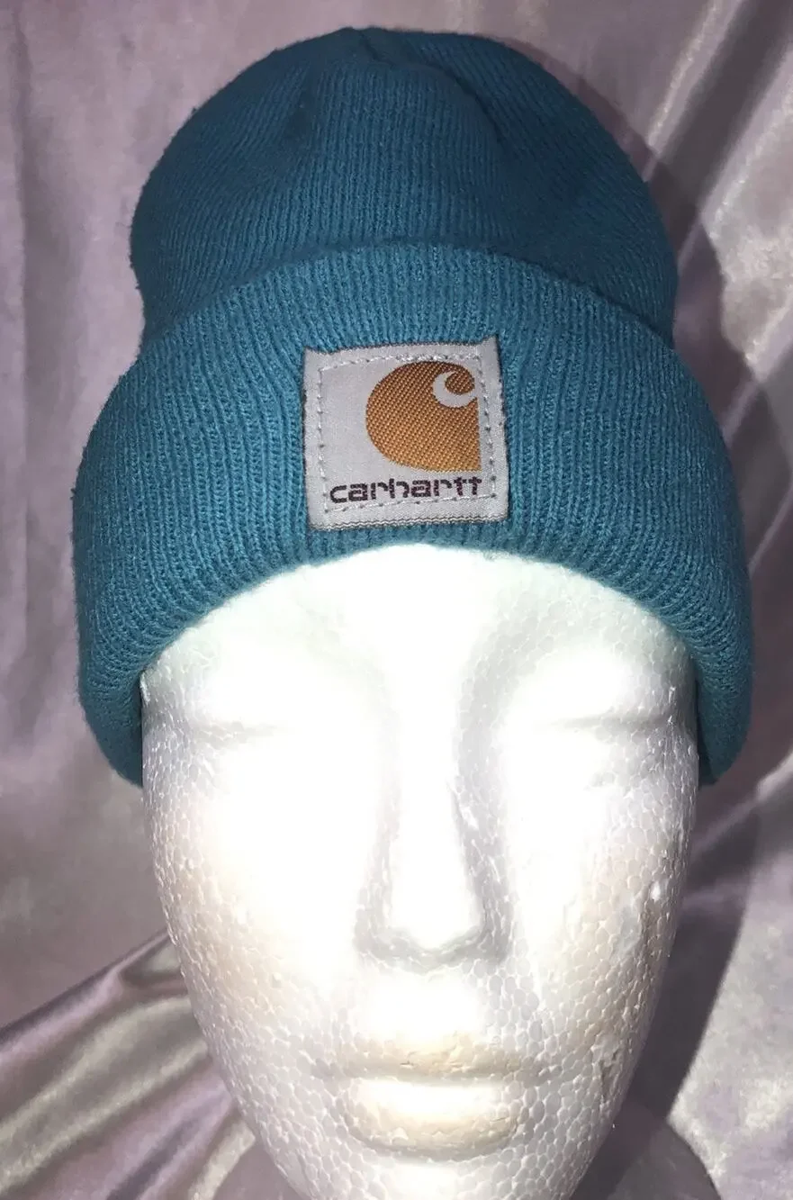 Carhartt Beanie Child Youth Blue Knit Hat One Size Logo AH8905